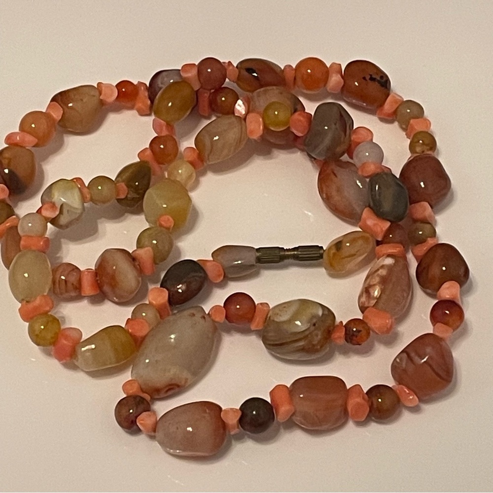 Vintage Angel skin Coral and Agate Necklace